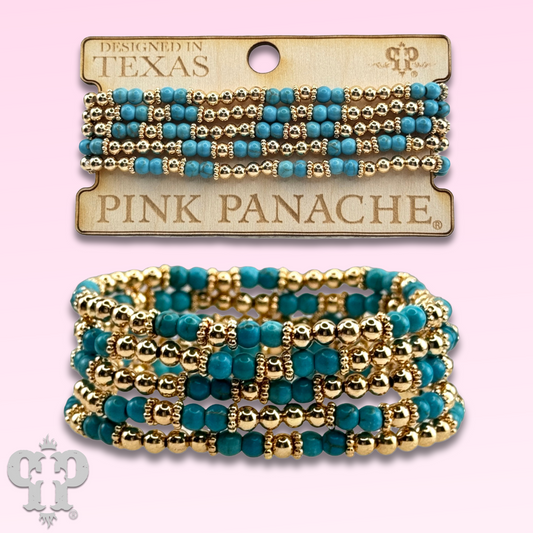 Gold and turquoise bead five strand bracelet
