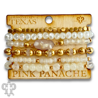 Six strand variety bead and druzy charm bracelet