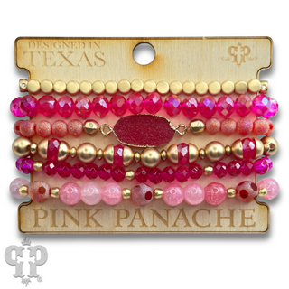 Six strand variety bead and druzy charm bracelet