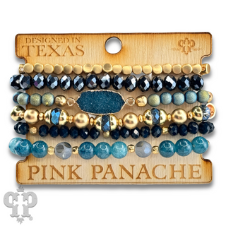 Six strand variety bead and druzy charm bracelet