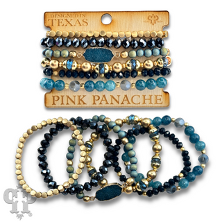 Six strand variety bead and druzy charm bracelet