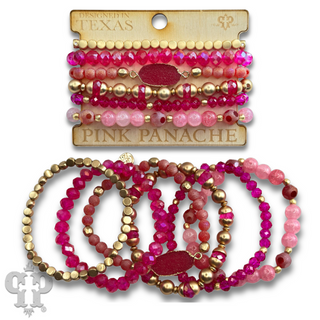 Six strand variety bead and druzy charm bracelet