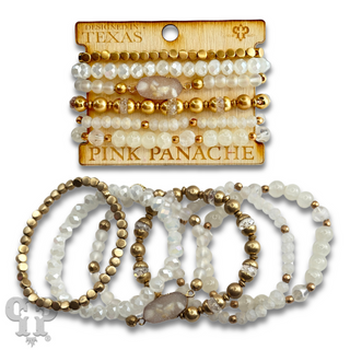 Six strand variety bead and druzy charm bracelet