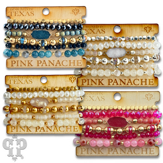 Six strand variety bead and druzy charm bracelet