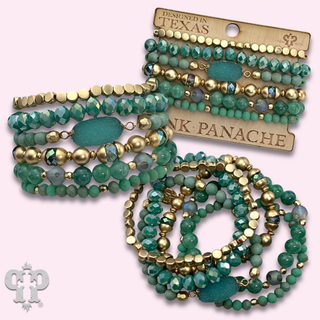 Six strand variety bead and druzy charm bracelet