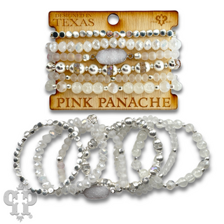 Six strand variety bead and druzy charm bracelet