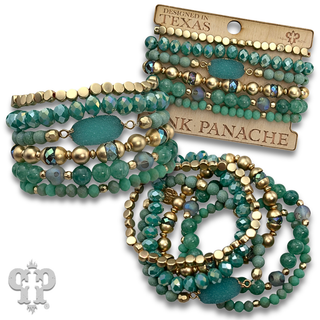 Six strand variety bead and druzy charm bracelet