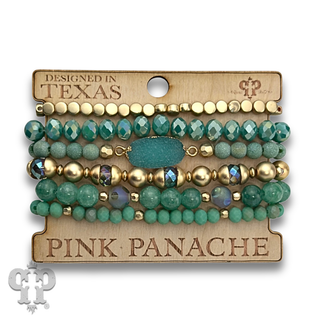 Six strand variety bead and druzy charm bracelet