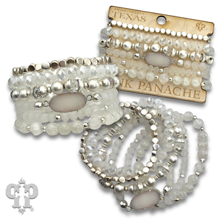 Six strand variety bead and druzy charm bracelet
