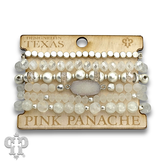 Six strand variety bead and druzy charm bracelet