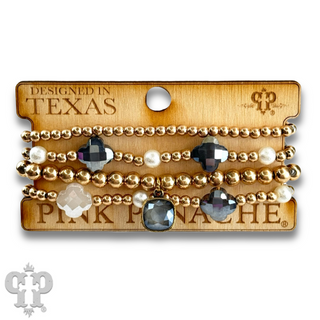 Faceted clover and gold bead bracelet with Austrian crystal