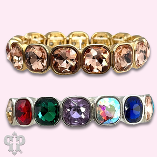 Square rhinestone single strand bracelet, two sizes - LC