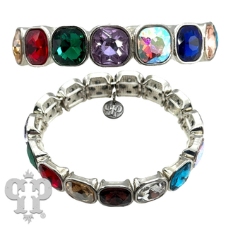 Square rhinestone single strand bracelet, two sizes