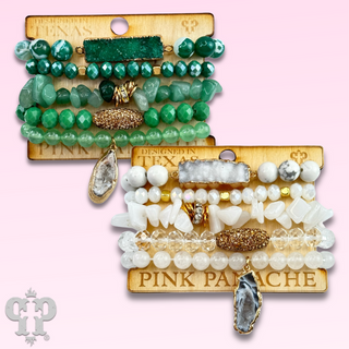 Mixed stone and crystal bead bracelet with druzy charm