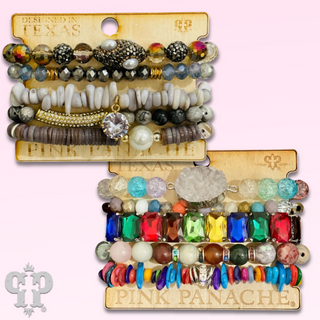 Chunky five strand mixed bead and charm bracelet set