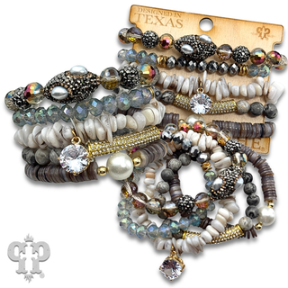 Chunky five strand mixed bead and charm bracelet set