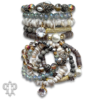 Chunky five strand mixed bead and charm bracelet set