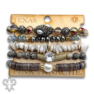 Chunky five strand mixed bead and charm bracelet set