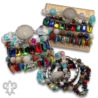 Chunky five strand mixed bead and charm bracelet set