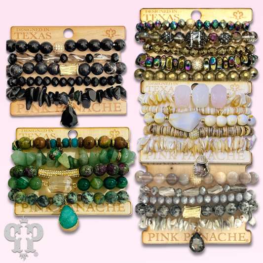 Mixed stone and bead five strand bracelet