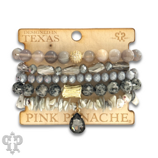 Mixed stone and bead five strand bracelet