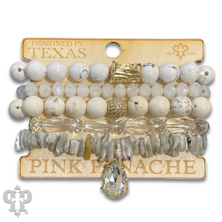 Mixed stone and bead five strand bracelet