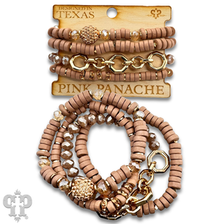 Rubberized saucer bead bracelet stack - LC