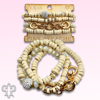 Rubberized saucer bead bracelet stack - LC