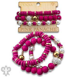 Round and disc shape wood bead bracelet stack - LC