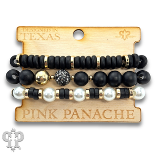 Round and disc shape wood bead bracelet stack - LC