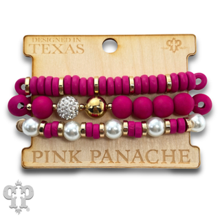 Round and disc shape wood bead bracelet stack - LC