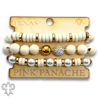 Round and disc shape wood bead bracelet stack - LC