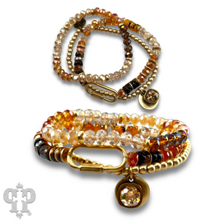 Three strand bracelet stack with screw lock charm and Austrian crystal