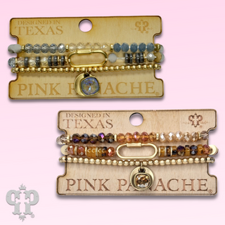 Three strand bracelet stack with screw lock charm and Austrian crystal - LC