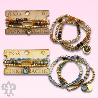 Three strand bracelet stack with screw lock charm and Austrian crystal - LC