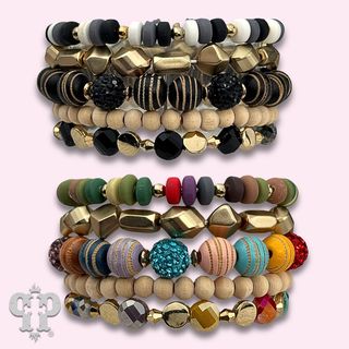 Multi-strand variety shape bead bracelet stack