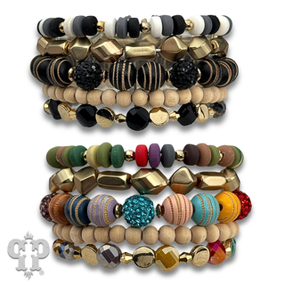 Multi-strand variety shape bead bracelet stack