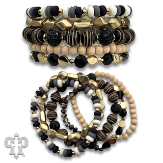 Multi-strand variety shape bead bracelet stack