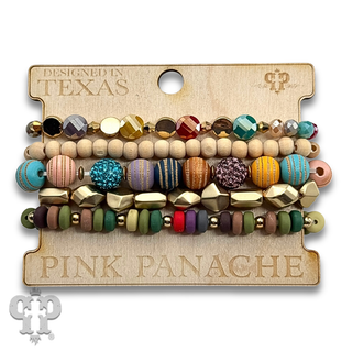 Multi-strand variety shape bead bracelet stack
