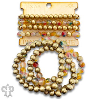 Color-hue jasper and gold bead bracelet set - LC