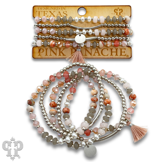 Colorful and gold bead charm bracelet stack