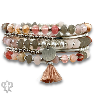 Colorful and gold bead charm bracelet stack