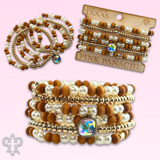 Wood and pearl bead bracelet with Austrian crystal