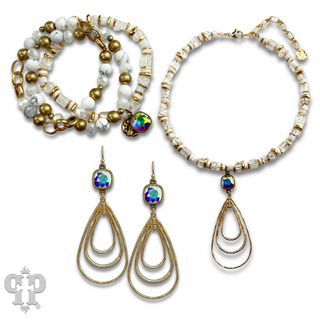 Matte gold triple teardrop earring with Austrian crystal