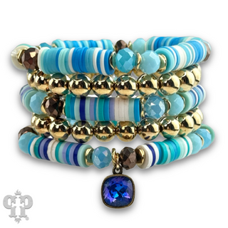 Rubber heishi bead bracelet with Austrian crystal