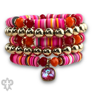 Rubber heishi bead bracelet with Austrian crystal