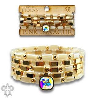 Five strand rectangle bead bracelet with Austrian crystal