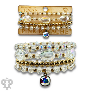 Four strand faceted bead bracelet with Austrian crystal