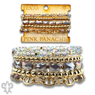 Mixed bead bracelet set with chain feature