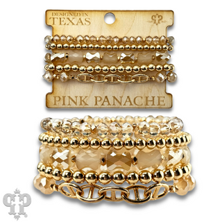 Mixed bead bracelet set with chain feature